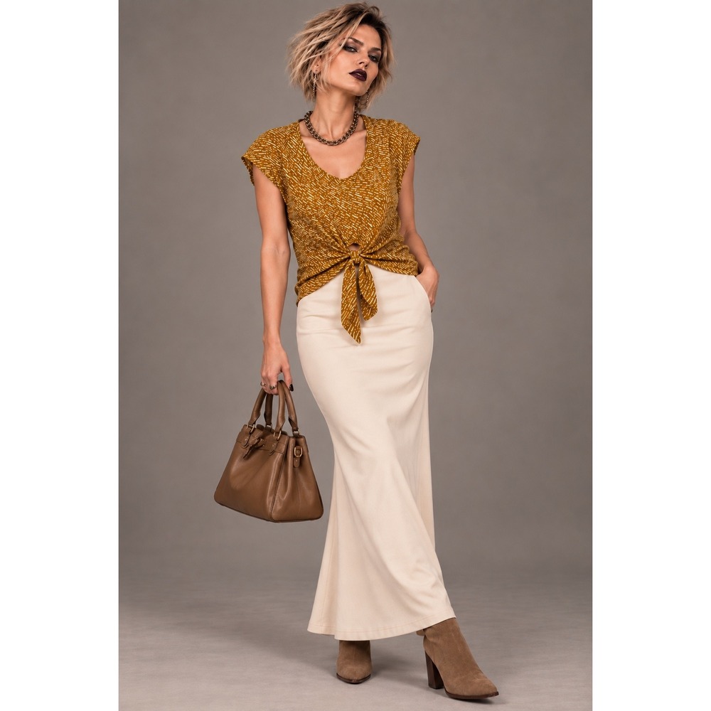 Anthropologie XL Mustard Print Crop Top Cotton Linen Tie Front Boho Summer